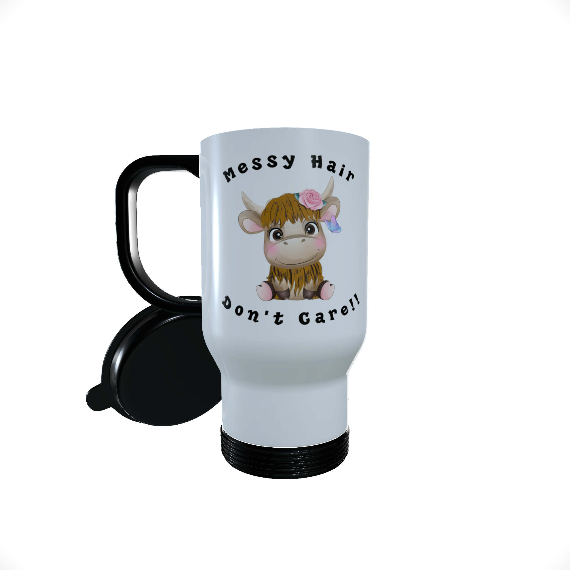 Highland Cow - Messy Hair Don't Care Travel Mug, Highland Cow